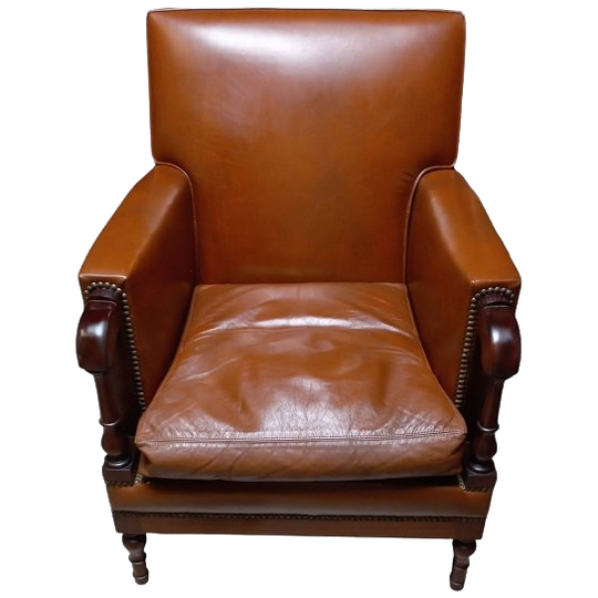 Cognac Kleurige Lederen Armzetel In Mahoniehout 1