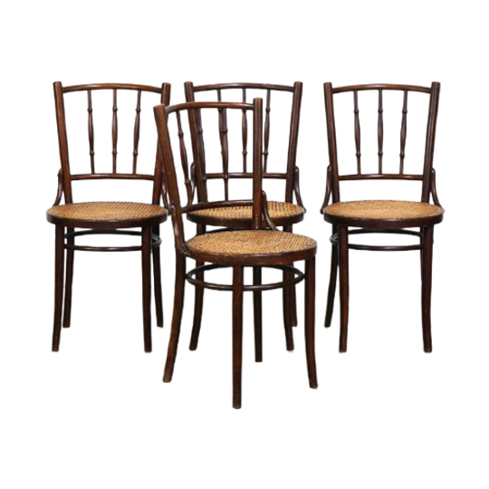 Super Leuke Set Van 4 Originele Antieke Thonet Bistro Stoelen Met Gematte Zittingen 1