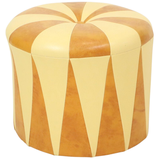 Ronde Vintage Poef Bruin Beige Tweekleurig Skai Sixties 1