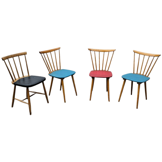 4 X Spindle Chair / Blue / Red / Black 1960s 1