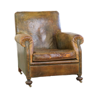 Karakteristieke Groene Antieke Engelse Rundleren Fauteuil/ Armchair Op Wieltjes Met Een Bijzonder