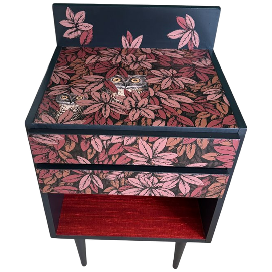 Vintage Kastje Bekleed Met Fornasetti Foglie E Civette 1