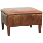 Karaktervolle En Stoere Vintage Hocker Gemaakt Van Schapenleer thumbnail 1