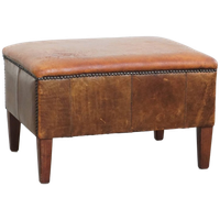 Karaktervolle En Stoere Vintage Hocker Gemaakt Van Schapenleer