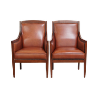 Statige, Luxe Set Van 2 Cognac Kleurige Rundlederen Art Deco Design Fauteuils