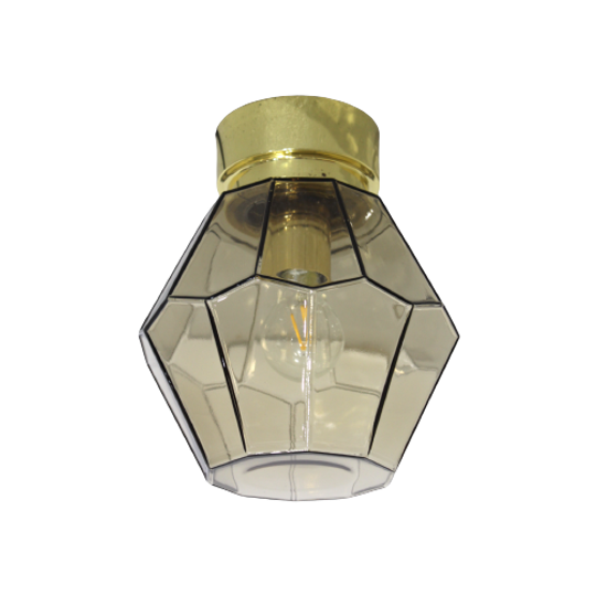 Vintage Plafondlamp, Wandlamp Glashütte Limburg - Rookglas | 01241 1