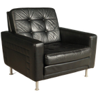 Vintage Lederen Fauteuil – Zwart – Jaren 70 thumbnail 1