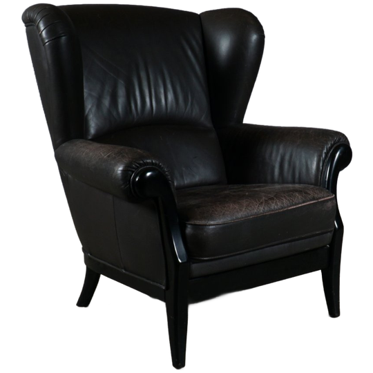 Vintage Lederen Oorfauteuil – Donker Bruin 1