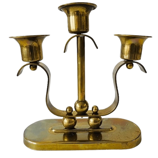 Antieke Art Deco Messing Kandelaar Driepunts 1920’s 1