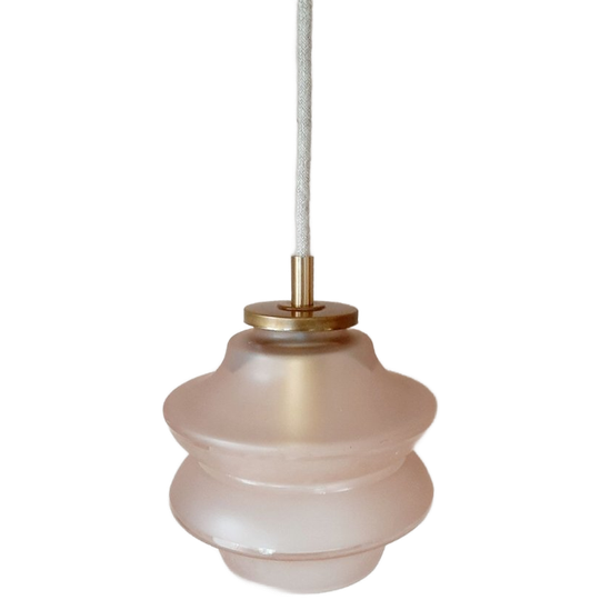 Vintage Hanglamp Roze Melkglas | Messing | Antieke Lamp Roze 1
