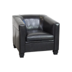 Zeer Comfortabele Zwarte Art Deco Design Fauteuil/ Armchair Gemaakt Van Schapenleer thumbnail 1