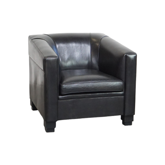 Zeer Comfortabele Zwarte Art Deco Design Fauteuil/ Armchair Gemaakt Van Schapenleer 1