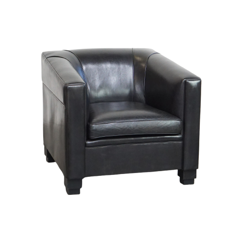 Zeer Comfortabele Zwarte Art Deco Design Fauteuil/ Armchair Gemaakt Van Schapenleer