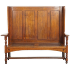 Antieke Houten Bank Met Een Hoge Rug En Leuke Details Uit Eind 19e/ Begin 20e Eeuw thumbnail 1