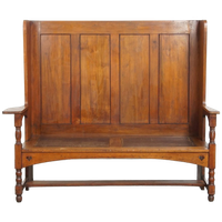 Antieke Houten Bank Met Een Hoge Rug En Leuke Details Uit Eind 19E/ Begin 20E Eeuw
