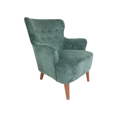 Artifort Fauteuil Groen | Zeegroene Ribstof Theo Ruth Zetel