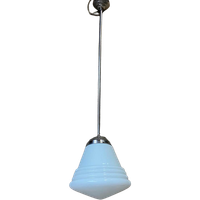 Art Deco Hanglamp / Schoollamp Met Opaline Glazen Bol