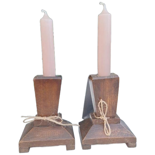 Set Van 2 Vintage Art Deco Kandelaartjes Met Oude Roze Kaars 1