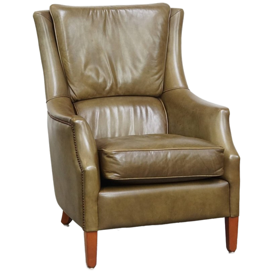 Tijdloze En Unieke Olijfgroene Rundleren Fauteuil/ Armchair Afgewerkt Met Siernagels 1