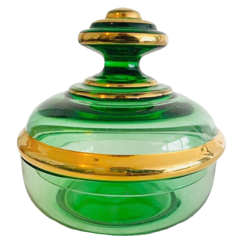 Art Deco Stijl Poederdoos Groen Glas Jaren 50