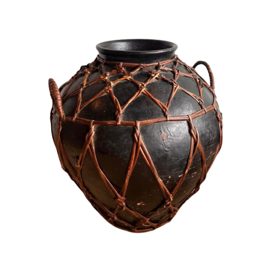 Xl Black Pottery Kruik Pot Vaas Vintage 1