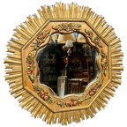 Grote Houten Spiegel Met Gouden Zonnestralen In Art-deco Stijl. thumbnail 1