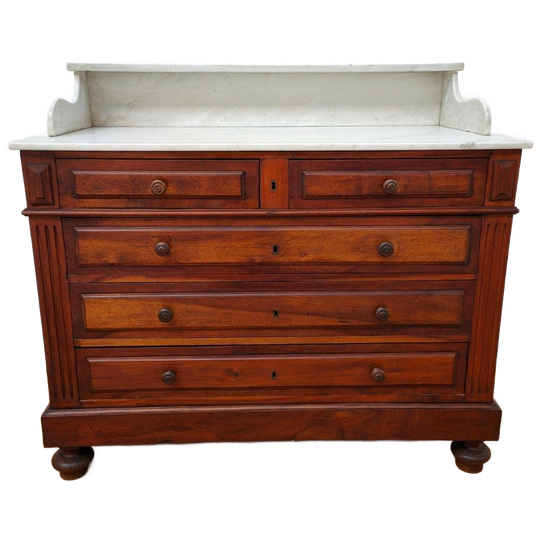 Vintage Antiek Frans Dressoir Commode Ladekast Badkamermeubel Met Marmer Blad 002 1