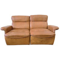 Vintage Cognac Lederen Tweezit / Zetel / Canapé