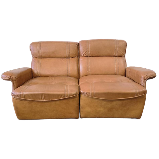 Vintage Cognac Lederen Tweezit / Zetel / Canapé 1