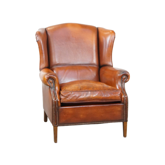 Comfortabele Schapenleren Oorfauteuil Met Een Warme Kleurstelling En Een Mooi Patina 1