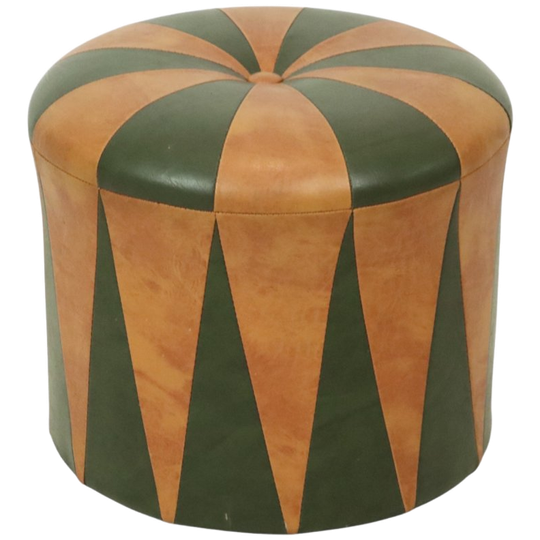 Ronde Vintage Poef Groen Bruin Tweekleurig Skai Sixties 1