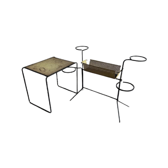 Mid-Century Metal Plant Rack+ Side Table By Mathieu Matégot, France, 1950S 1