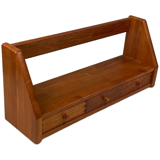 Vintage Wandplank Met Lades, <<<brand>>>, Massief Teak, Denemarken 1970's 1