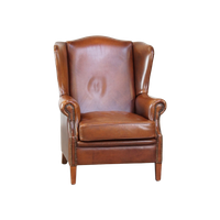 Luxe, Statige, Oorfauteuil Gemaakt Van Rundleer In Een Prachtige Warme Cognac Kleur