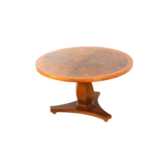 Ronde Vintage Biedermeier Salontafel Van Gevlamd Berkenhout 1