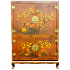 Vintage Rode Chinese Kast Vogels, Bloemen / Bohemian Kast / Oosterse Kast / Chinese Red Cabinet thumbnail 1