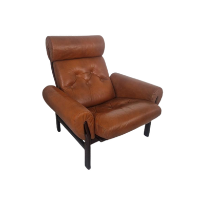 Vintage Deense Fauteuil Cognag Leer