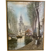 Originele Prent Henri Cassiers, Stadsaanzicht Gouda.
