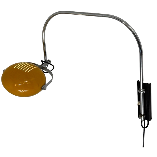Herda - Space Age Wall Lamp - Yellow Shade, Black Base And Chromed Upright (rare Model) 1