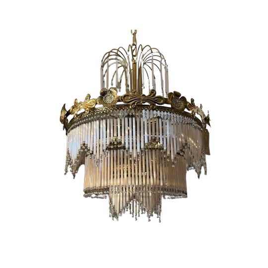 Vintage Roze Opaline Italiaanse Kroonluchter Hanglamp Staafjes 1