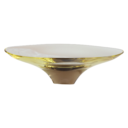 Vintage Prachtige Design Ovalen Glazen Schaal Bruin/geel, Jaren '70/'80 1