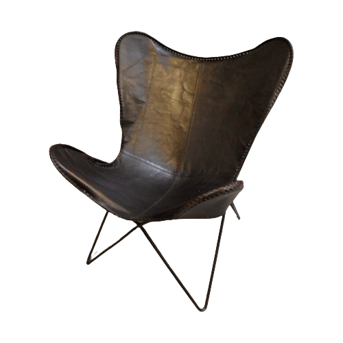 Vintage Design Vlinderstoel Met Leder
