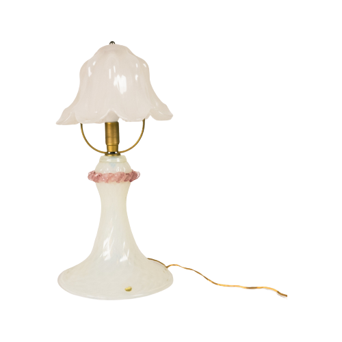 Murano - Opaline - Glasdesign - Tafellamp - Paddenstoel Lamp - Hand Geblazen - 80'S