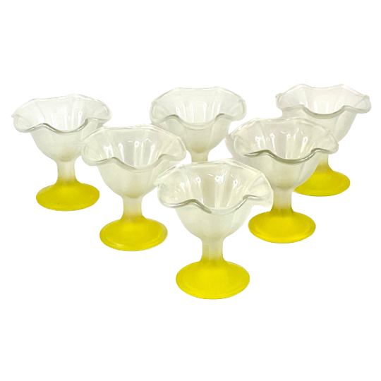 Set Of 6 Frosted Glass Ice Cream / Desert / Sundae Coupes - Floral Decor Made By Kig Indonesia - 1