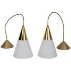 Set 2 Vintage Hanglamp Melkglas Messing Regency ‘70 Strak thumbnail 1
