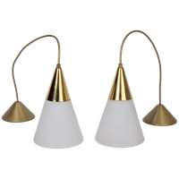 Set 2 Vintage Hanglamp Melkglas Messing Regency ‘70 Strak