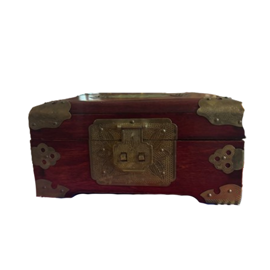 Antieke Palissander Houten Juwelendoos Met Jadesteen 1