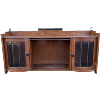 Vintage Eiken Wandkastje Met Facet Geslepen Glazen Deurtjes, 88 Cm Breed