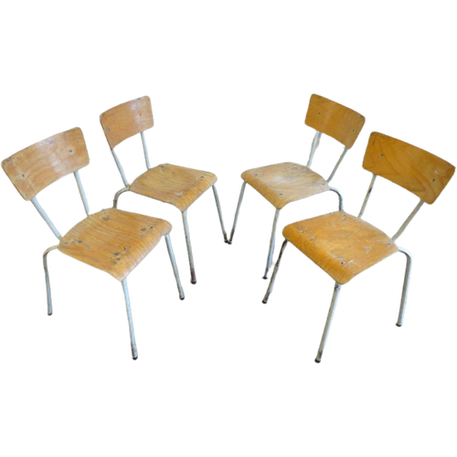 Prachtige Set Van 4 Vintage Retro School Stoelen