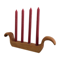 Vintage Handgemaakte Houten Kandelaar Voor 4 Kaarsen